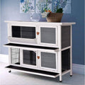 Grey 2 Story Wooden Rabbit Hutch with Ladder X5803