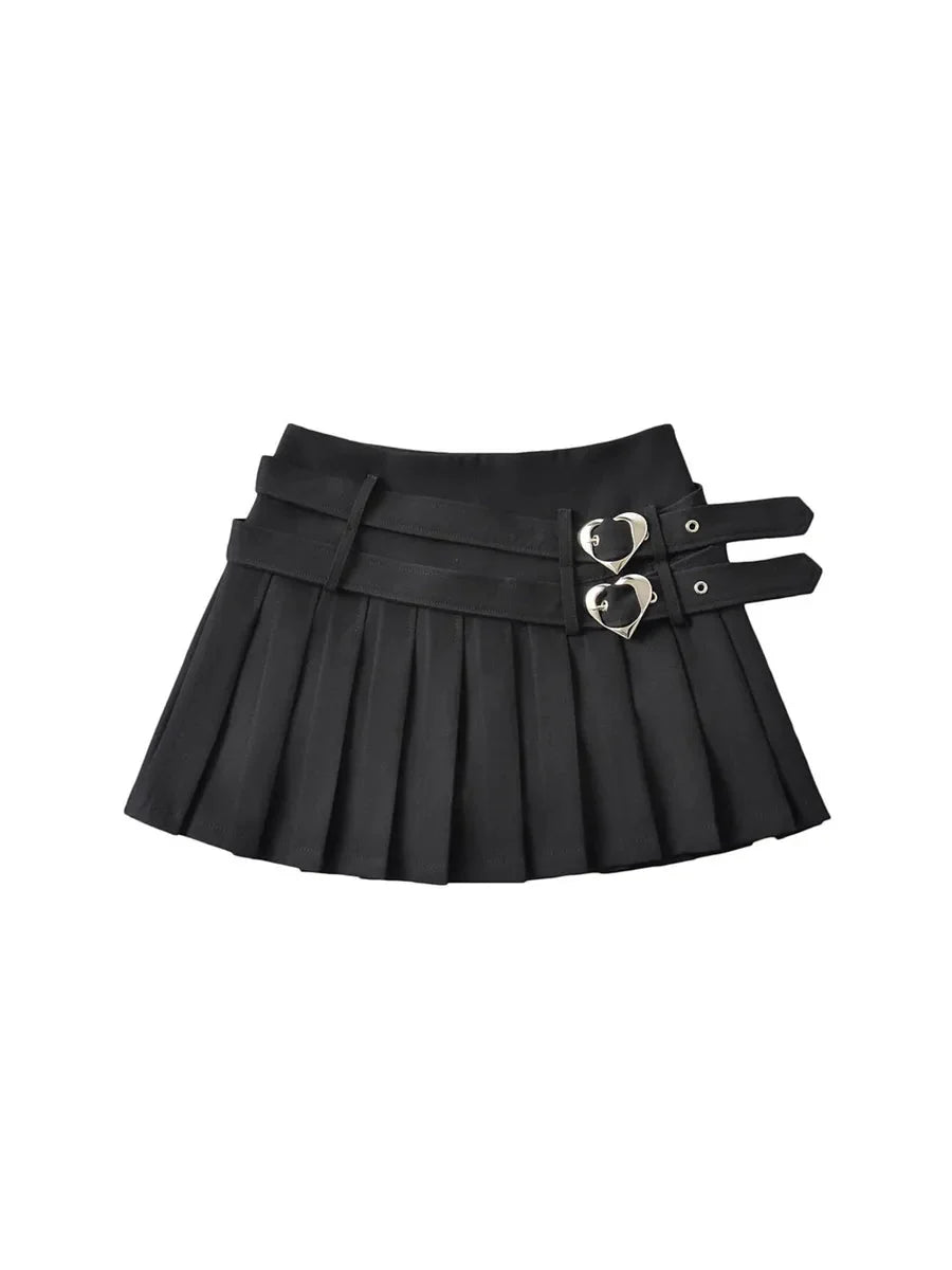 Pleated Heart Buckle Skirt Z863888