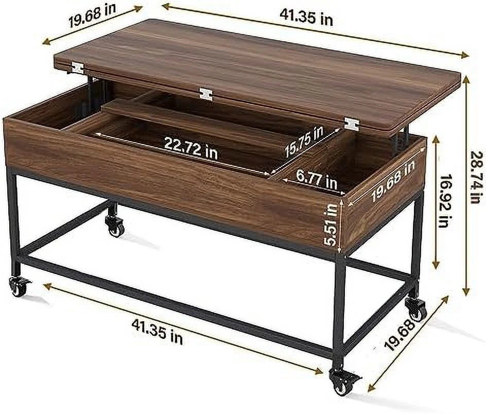 Lift Top Folding Coffee Table with Drawer Metal Frame D623
