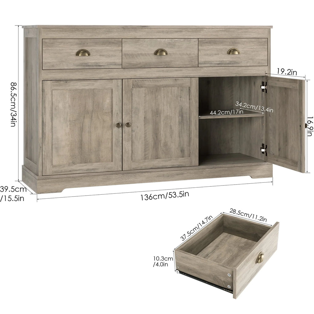 White 3 Drawer 3 Door Sideboard Storage Cabinet B305513