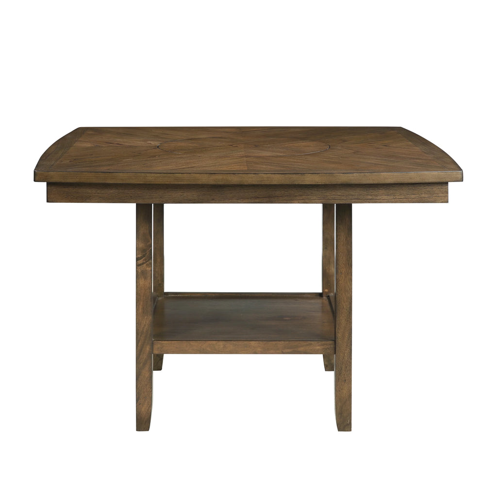 Light Oak Finish Counter Height Table with Lazy-Susan and Display Shelf Q404735