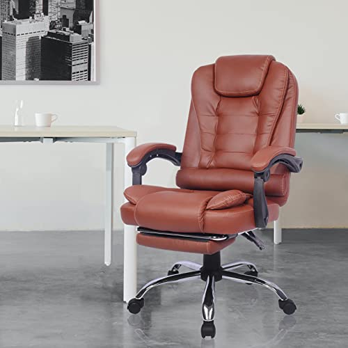 Big and Tall Office Chair with Foot Rest, Ergonomic Executive High Back Reclining Leather Computer Chair (Brown) Y403376