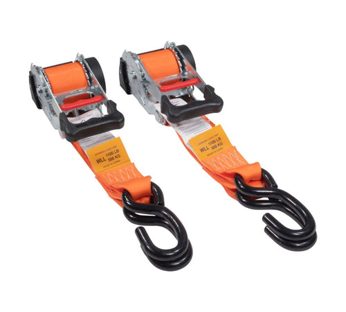 (2 Pack) Orange 2" x10' Auto Retract Ratchet Straps with Zinc Coated S Hook Tiedowns I8848