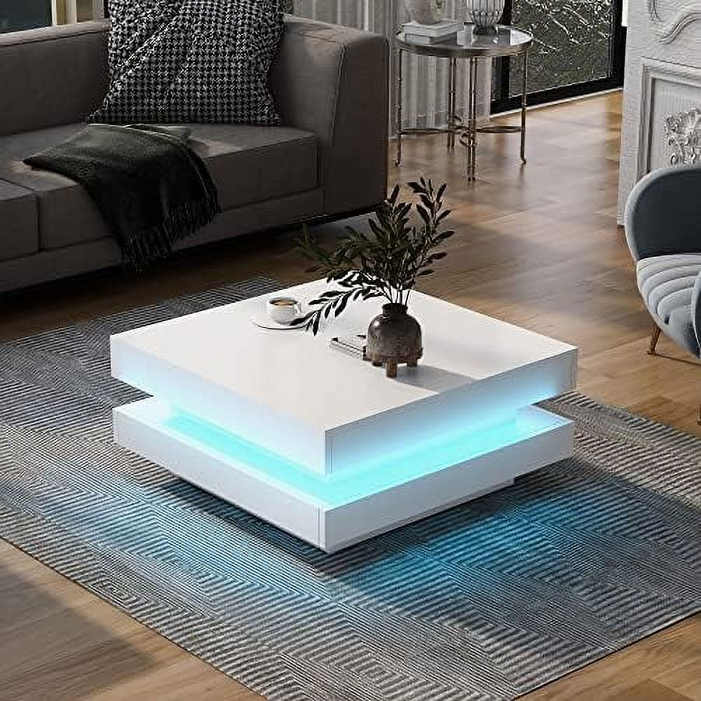 White Square Coffee Table with LED Lights H136