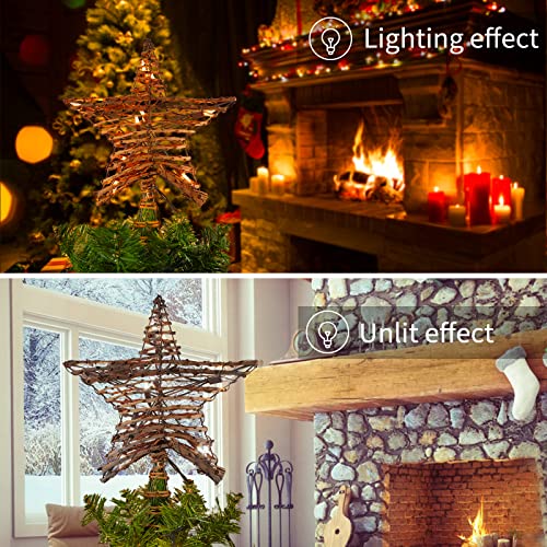 3D Rustic Rattan Christmas Tree Star Topper with 10 Bulbs H832