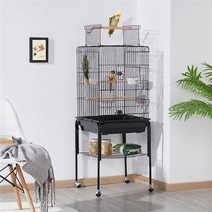 Black Metal Bird Cage with Rolling Stand L5198