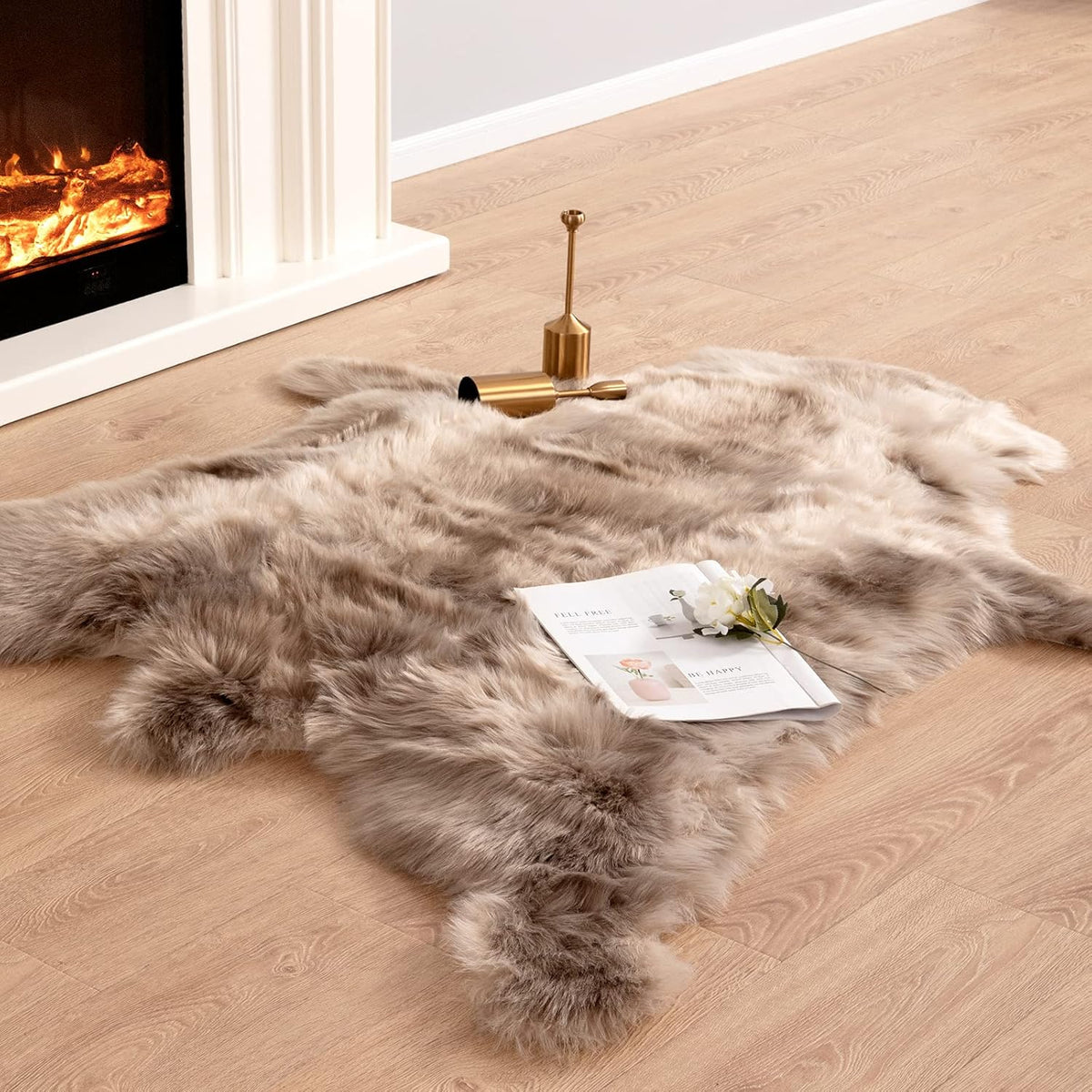 Brown 4ft x 5ft Faux Fur Area Rug O693