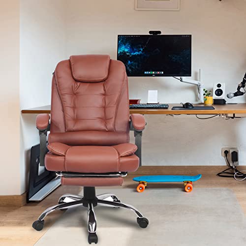 Big and Tall Office Chair with Foot Rest, Ergonomic Executive High Back Reclining Leather Computer Chair (Brown) Y403376