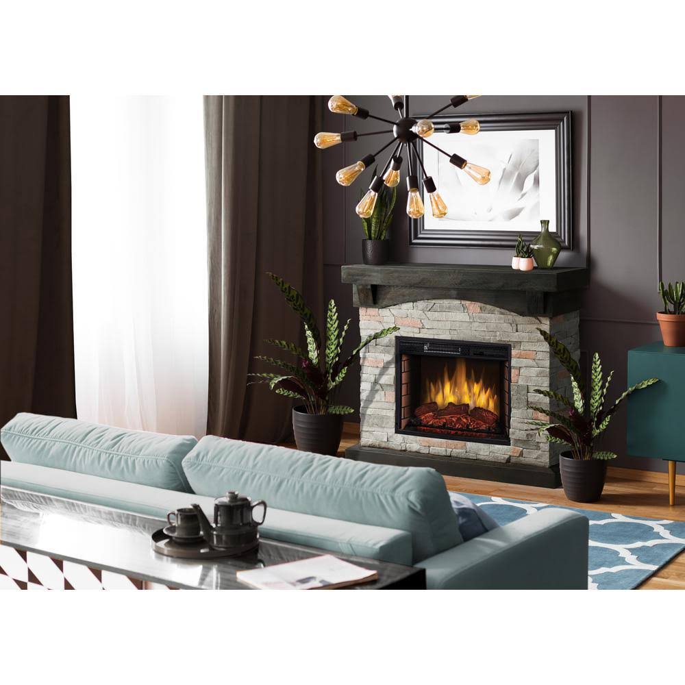 42x22 Grey Faux Stone Electric Fireplace R129725