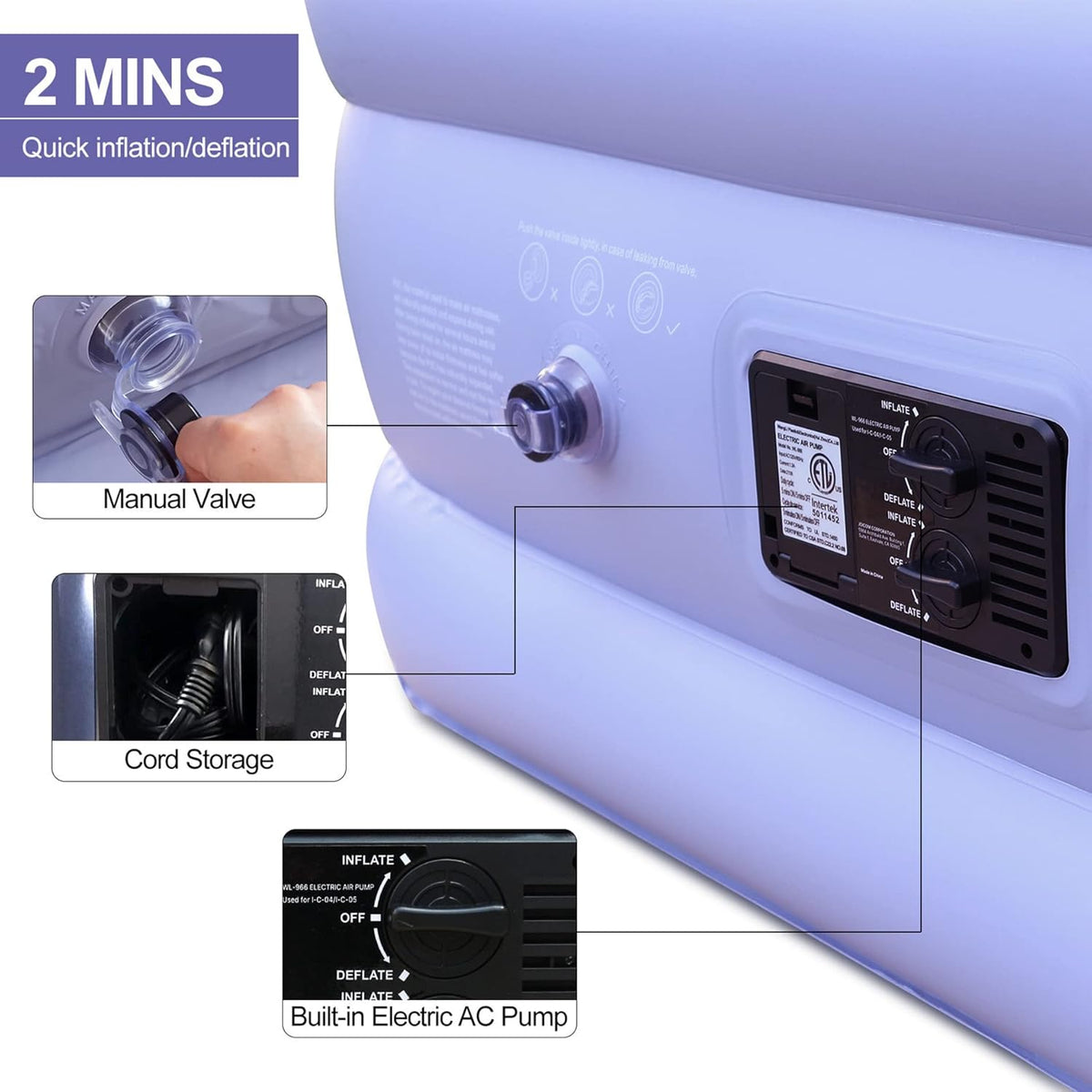 Light Blue Twin Air Mattress with Built in Pump, Pack of 2 O930