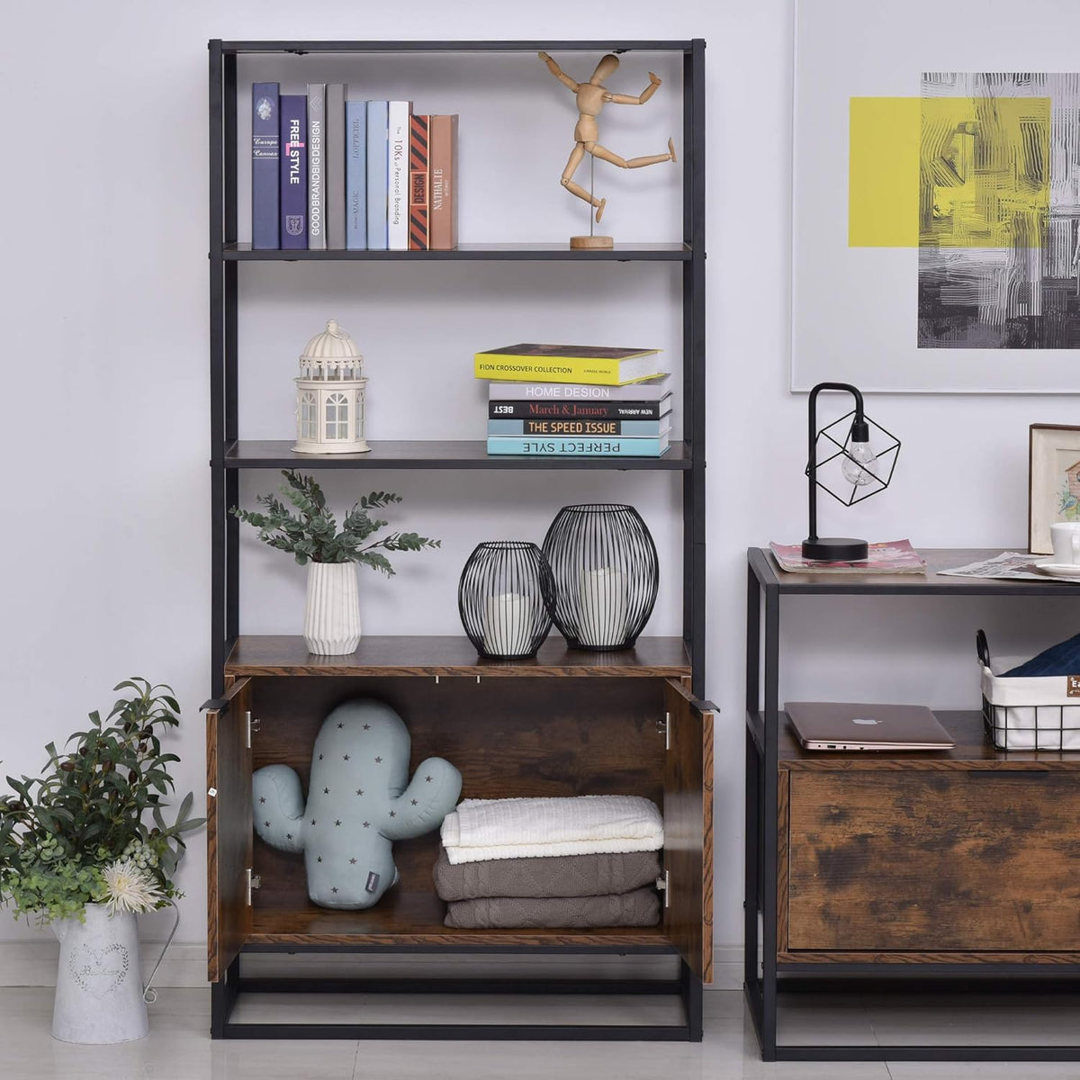 Brown Storage Cabinet with 3 Open Shelves F1572