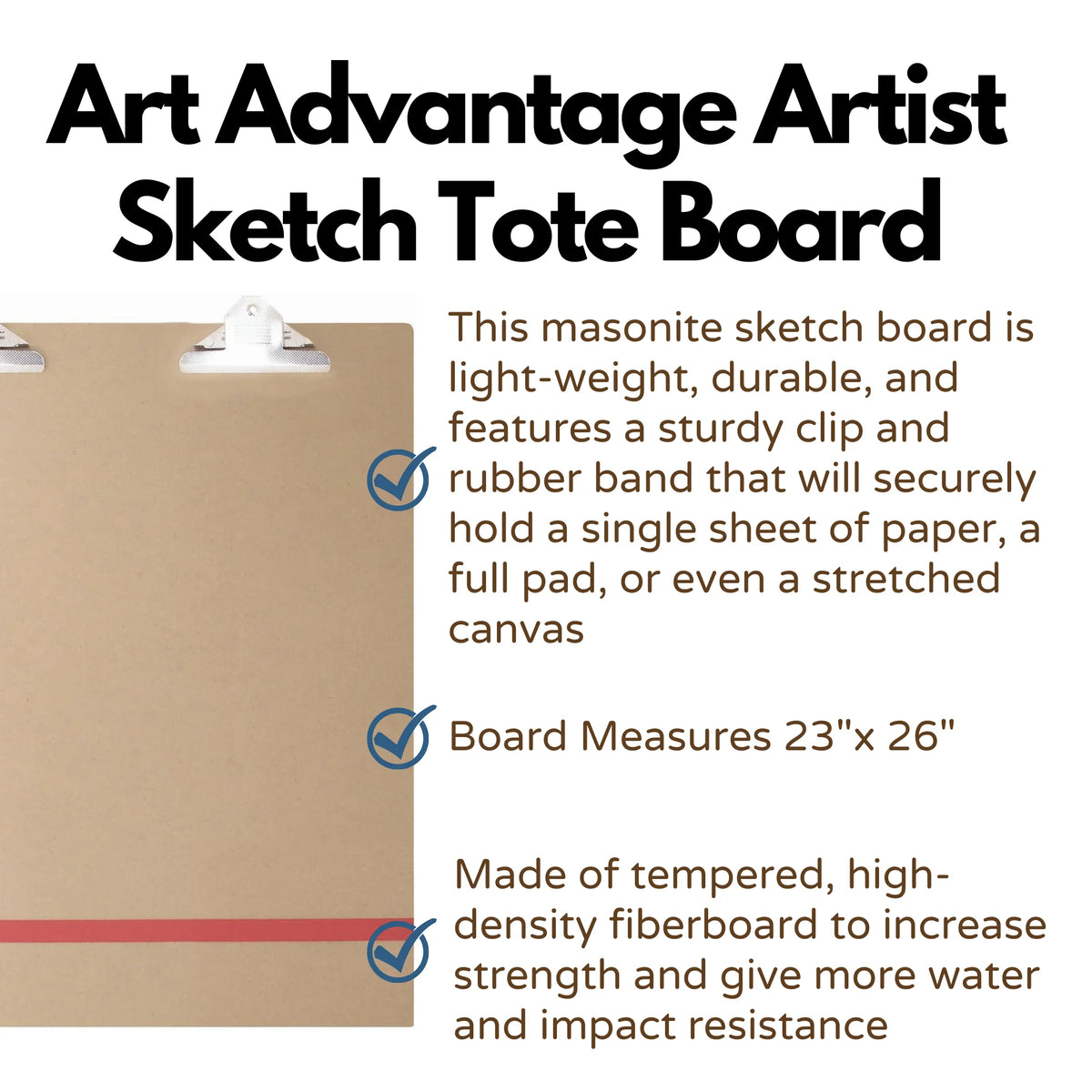 Sketch Tote Board 23" x 26" with Handle, Clips and Elastic Band L860