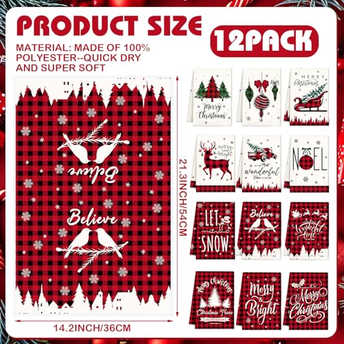 12 Pcs Christmas Kitchen Towels and Dishcloths 14.2 x 21.3 Inch Q5745