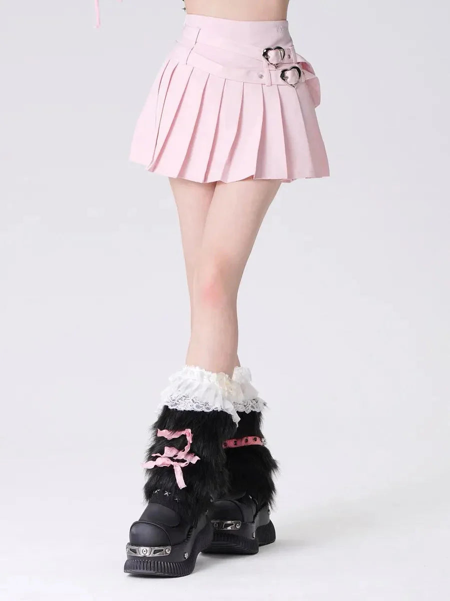 Pleated Heart Buckle Skirt Z863888