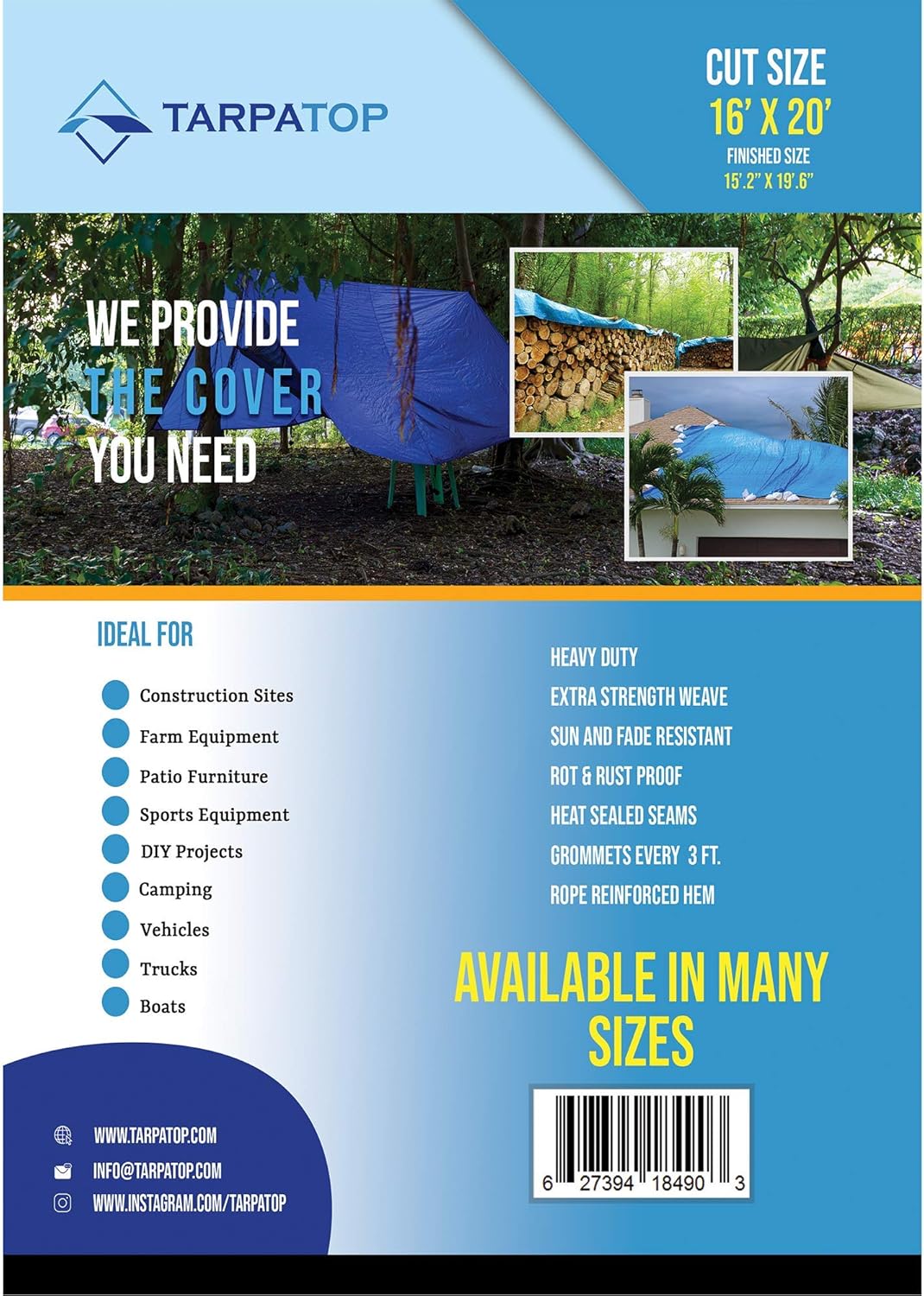 Blue Waterproof Poly Tarp Tarpaulin Pack of 2 H94056