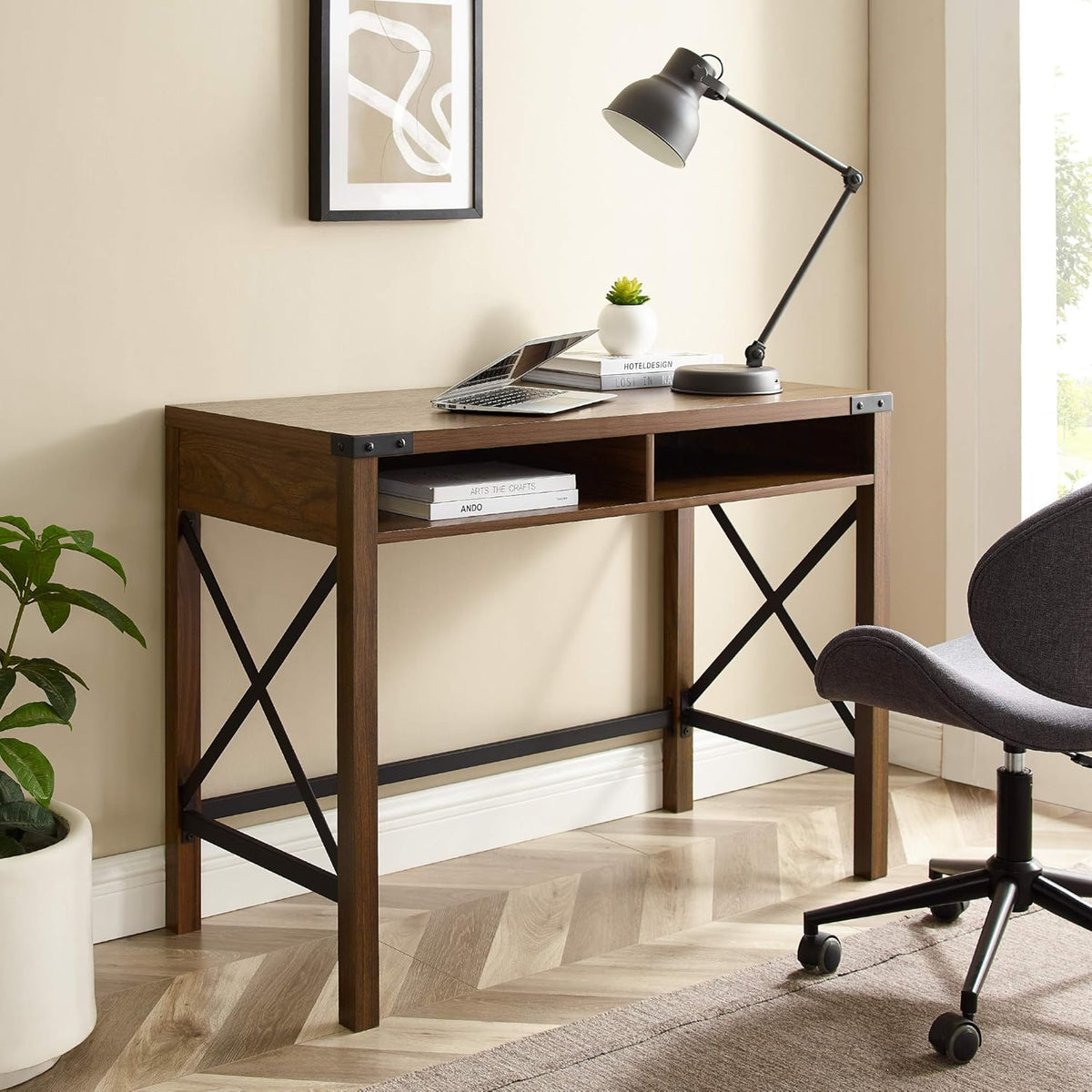 Grey Wash Metal Writing Desk O59339