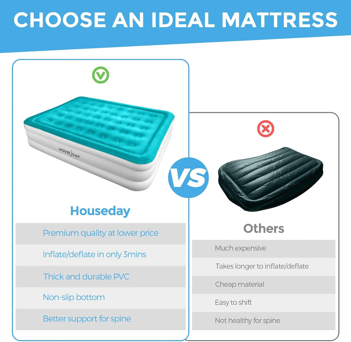 Queen Air Mattress with Built-in Pump, 80x60x18, Pack of 2 M5493
