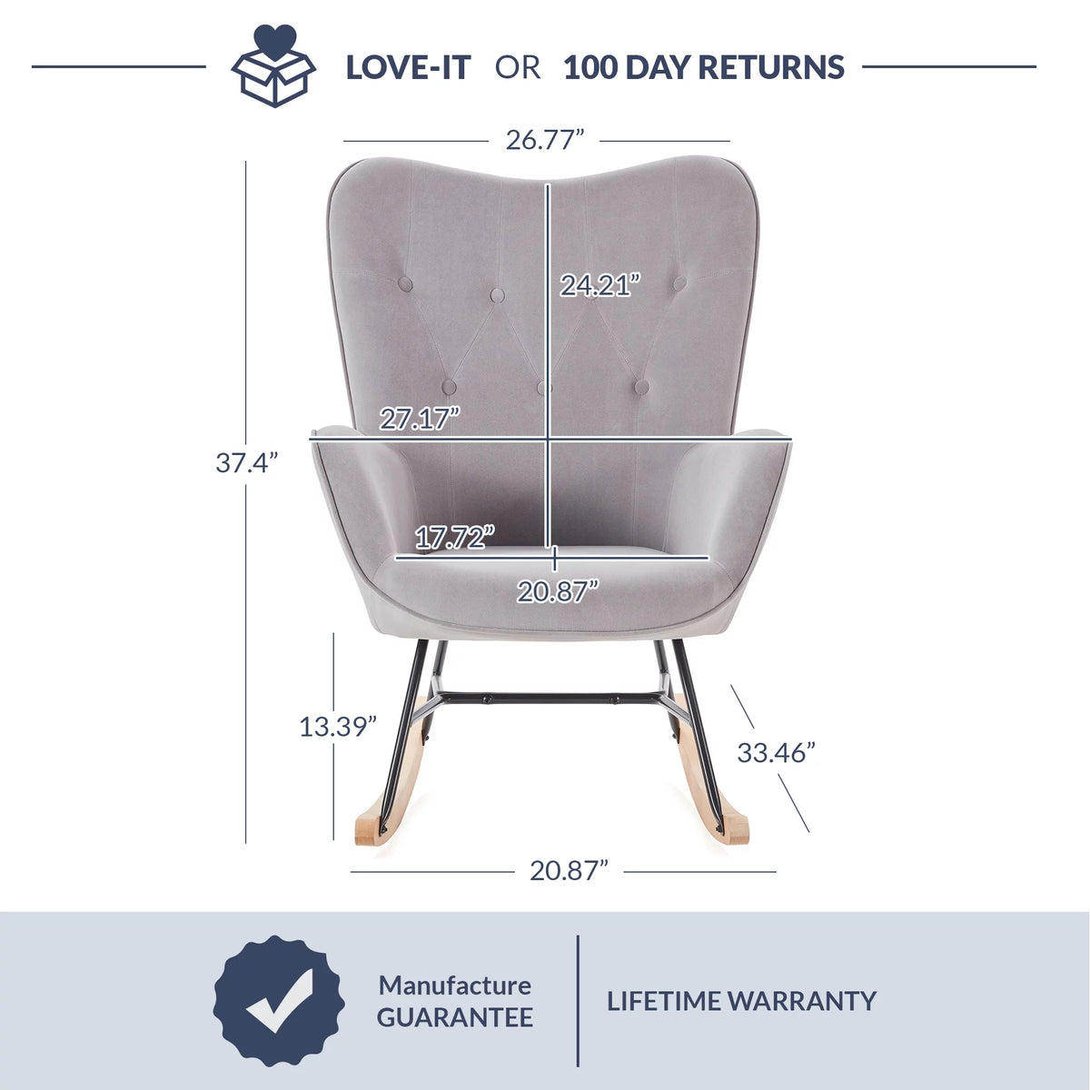 Grey Velvet Upholstered Rocking Chair O35746