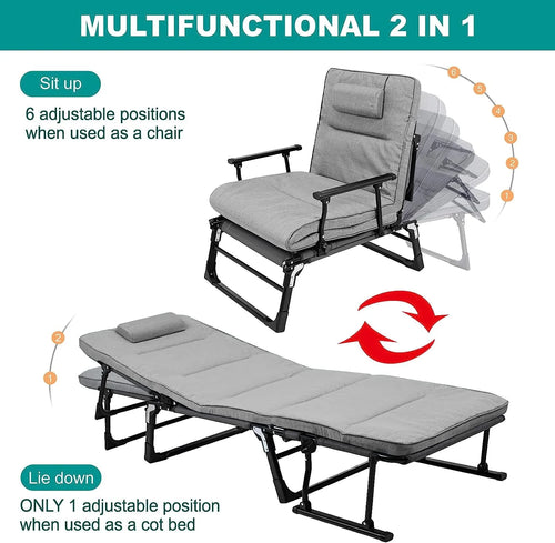 3 in 1 Folding Camping Cot Bed with Mattress & Pillow R7769