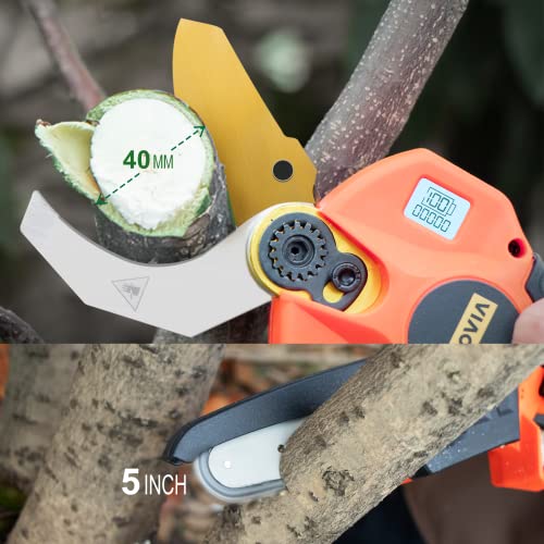 Cordless Electric Pruner Kit, 1.6 Inch Pruning Shears, 5 Inch Handheld Electric Chain Saw with 75 Inch Foldable Extension Pole, 2 Pack 25V Lithium Batteries, SK5 Blades R3276
