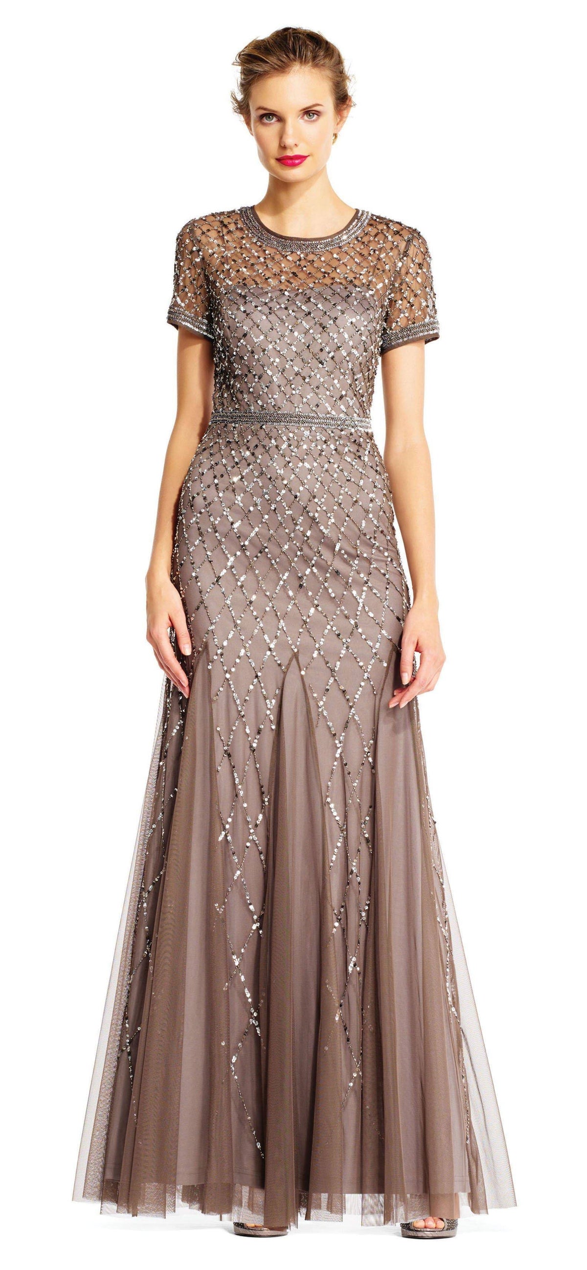 Cap Sleeve Beaded Gown N40903