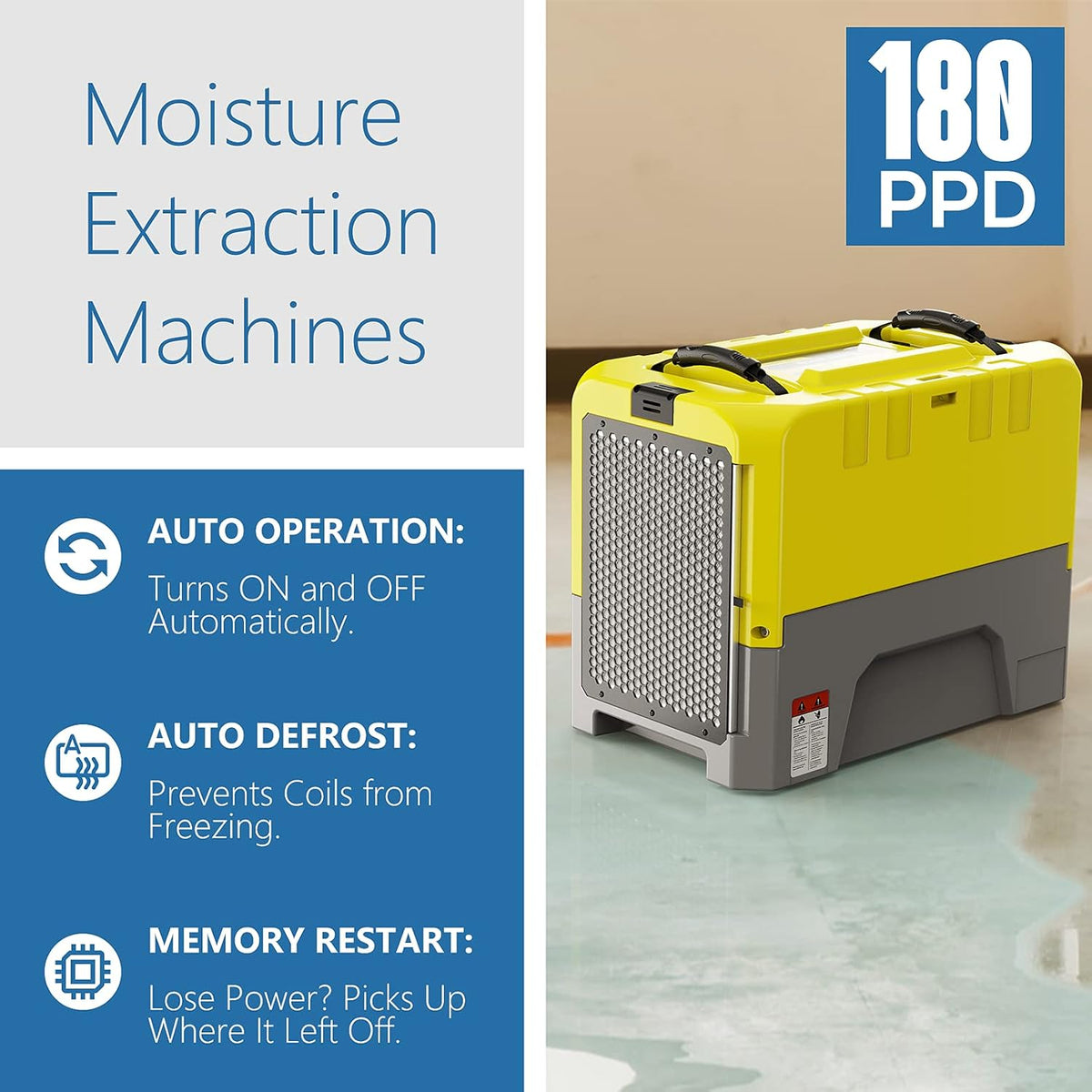 180 PPD Commercial Dehumidifier with Pump Drain Hose T854557
