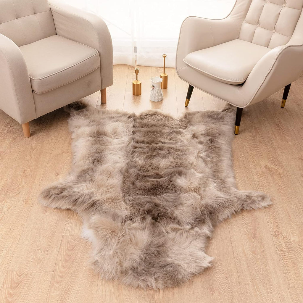 Brown 4ft x 5ft Faux Fur Area Rug O693
