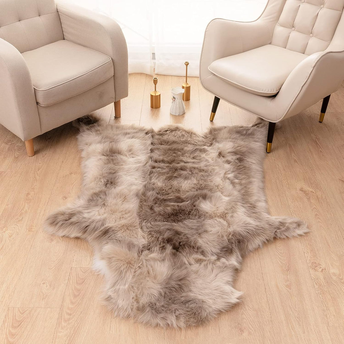Brown 4ft x 5ft Faux Fur Area Rug O693