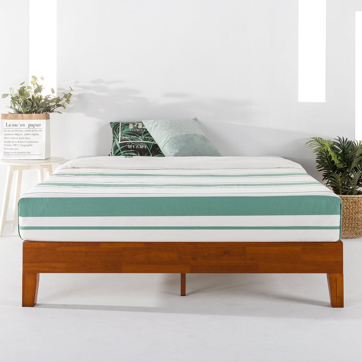 Cherry Twin Solid Wood Platform Bed with Wooden Slats J876290