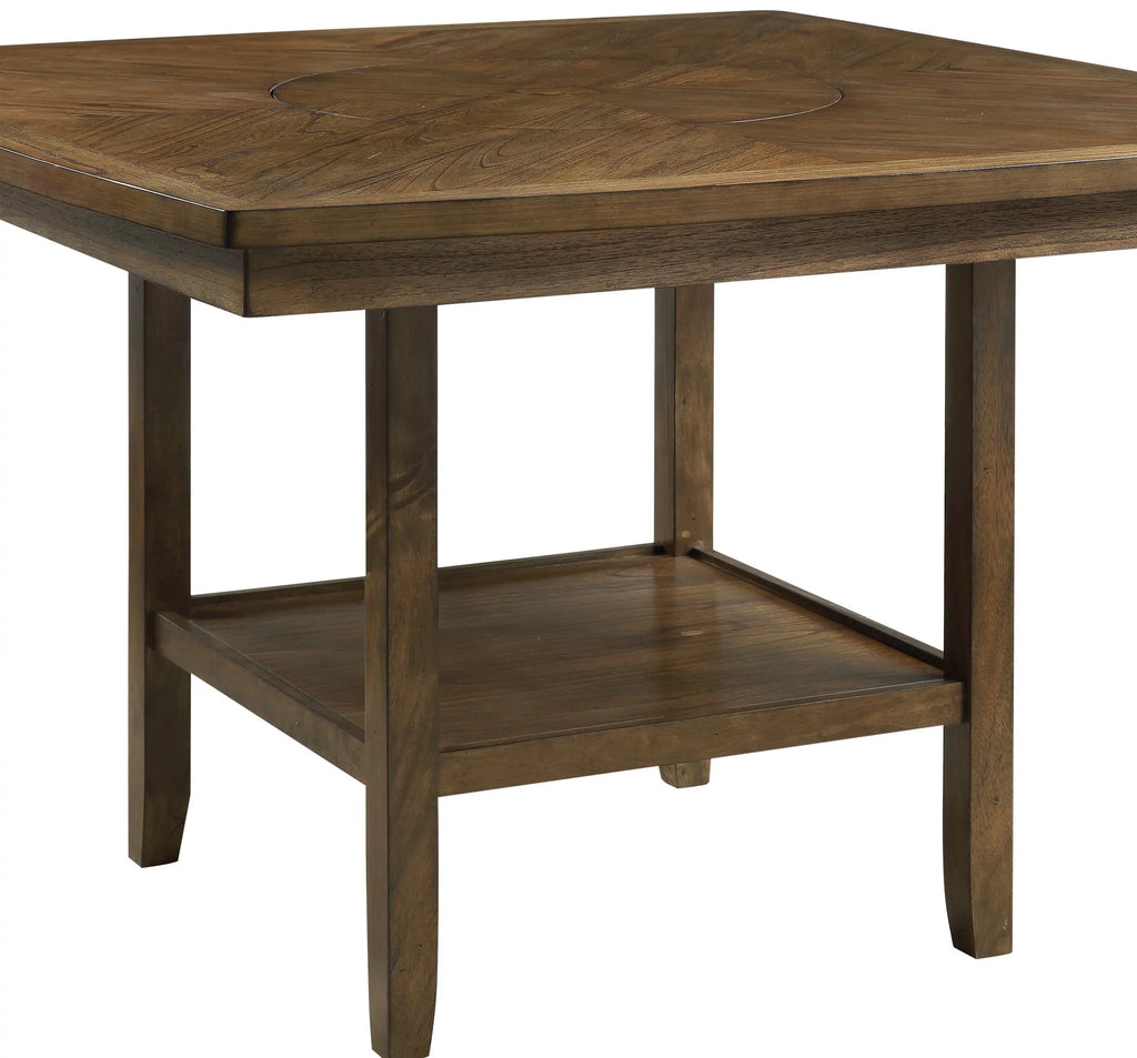 Light Oak Finish Counter Height Table with Lazy-Susan and Display Shelf Q404735