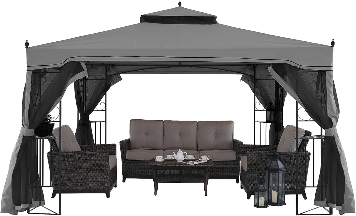 Beige Patio Gazebo with Netting Screen Walls J206189