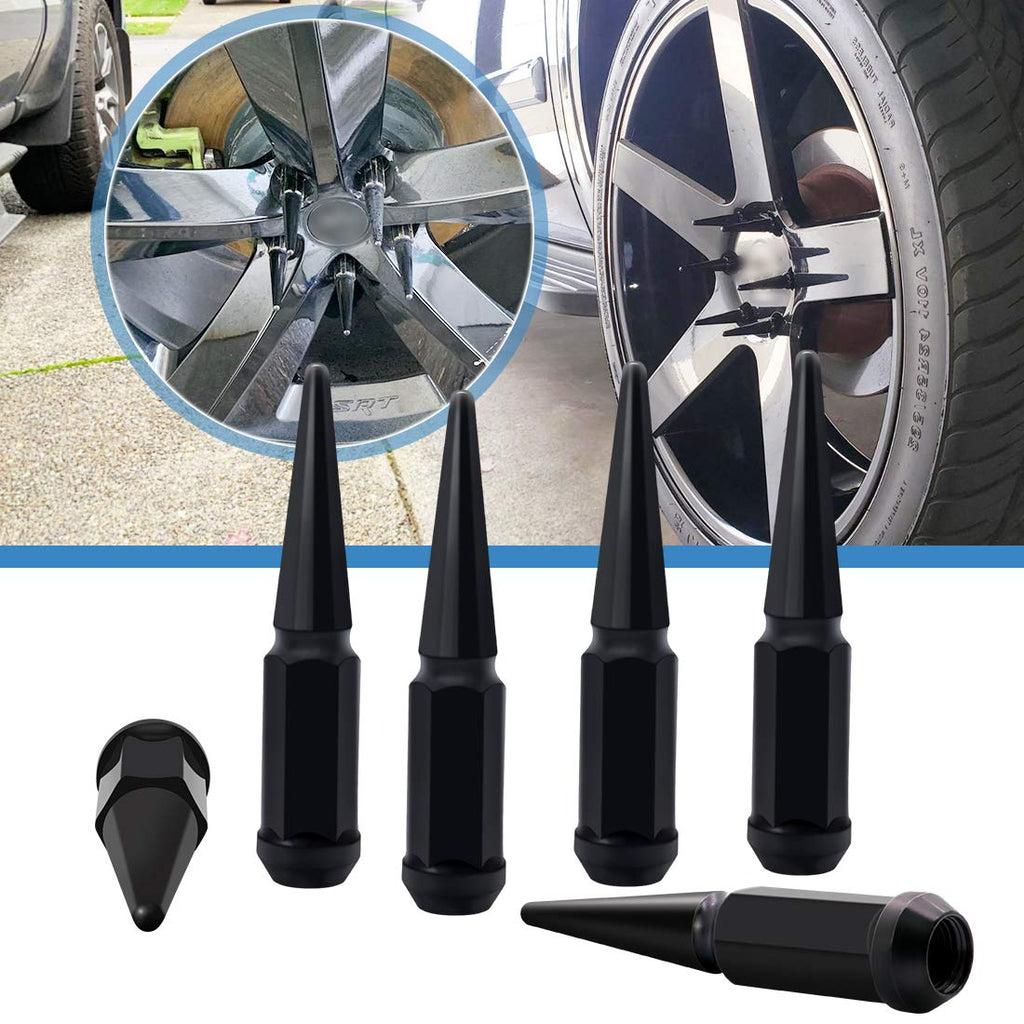 24 x Black M14x1.5 Solid Metal Wheel Spike Lug Nuts S7174