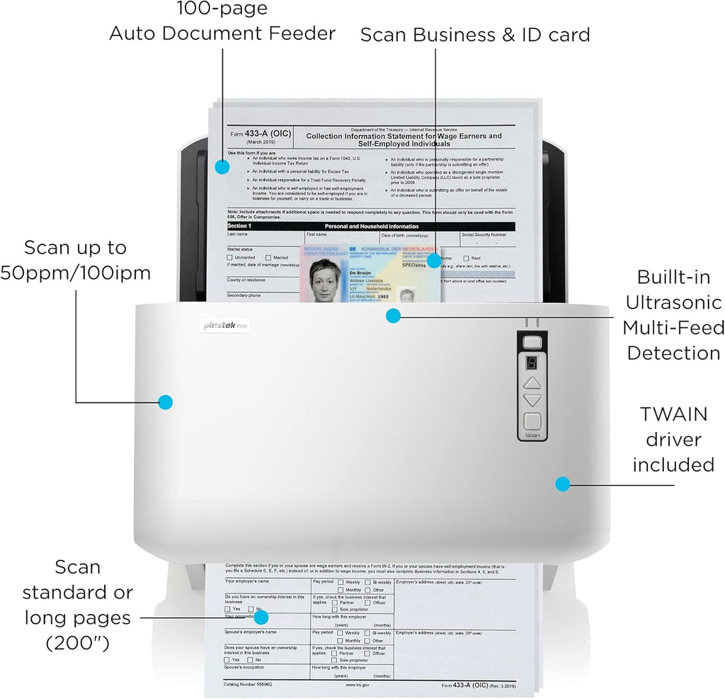A3 Large Format Duplex Document Scanner with 100 Sheet Automatic Document Feeder M8249