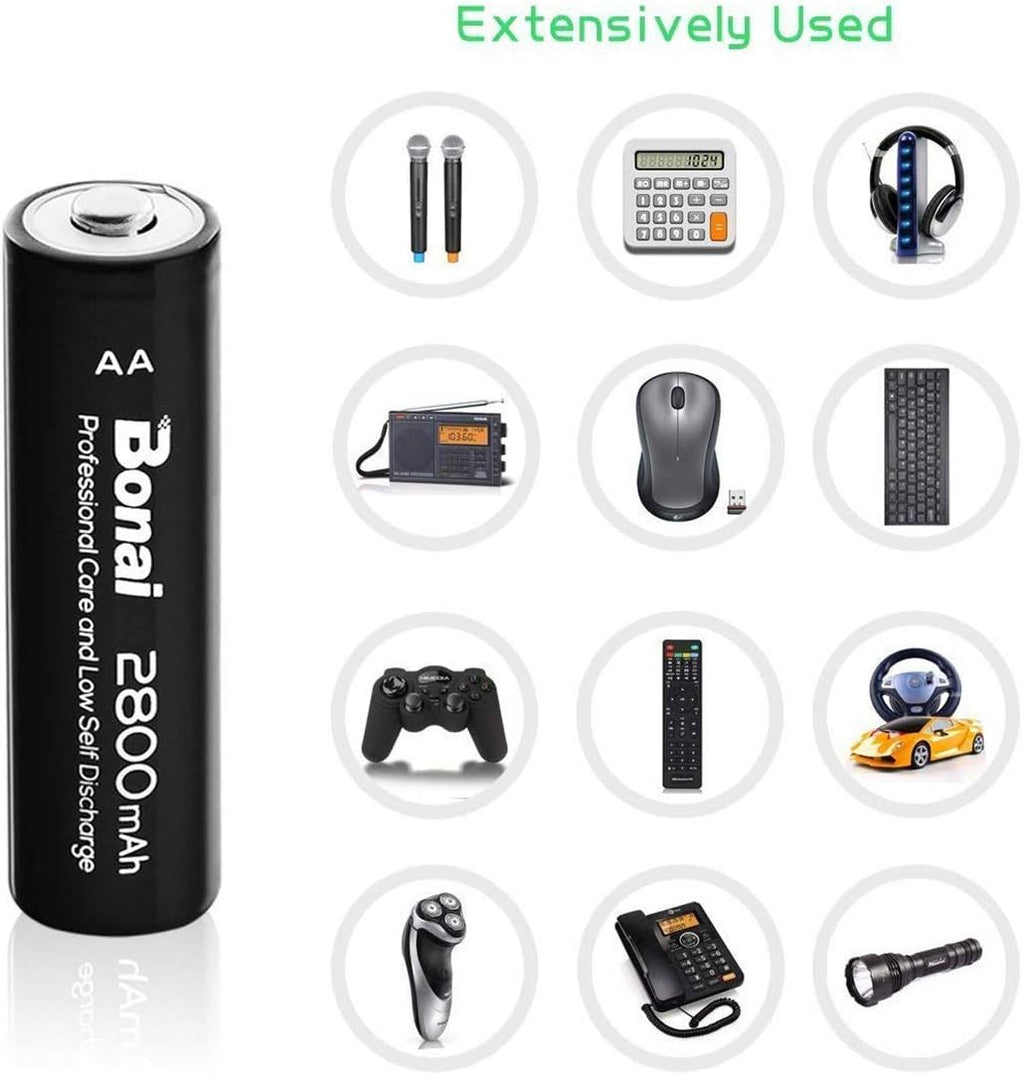AA Rechargeable Batteries with Charger 8 Pack 2800mAh Ni-MH AA Set H273743