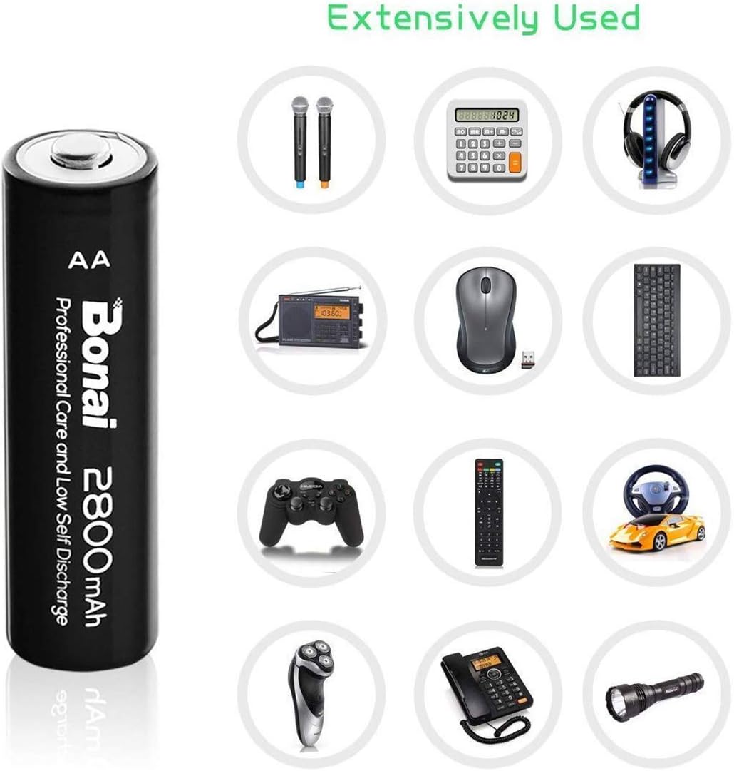 AA Rechargeable Batteries with Charger 8 Pack 2800mAh Ni-MH AA Set H273743