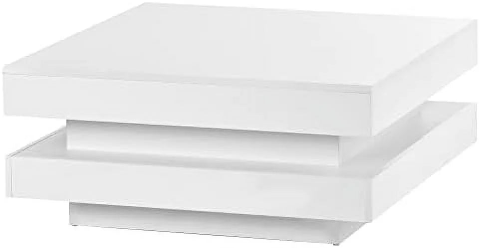 White Square Coffee Table with LED Lights H136