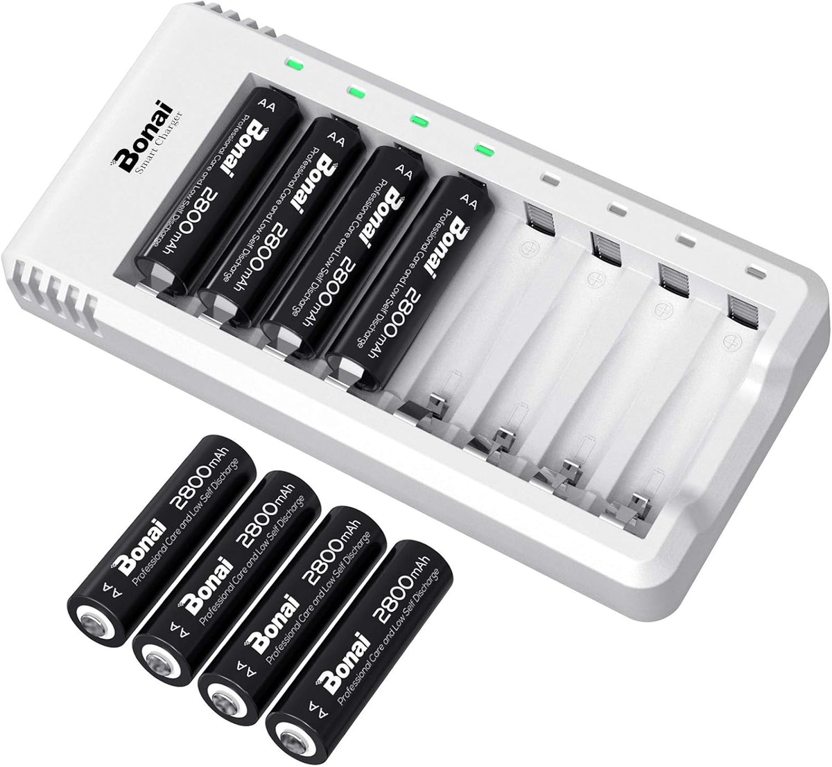 AA Rechargeable Batteries with Charger 8 Pack 2800mAh Ni-MH AA Set H273743