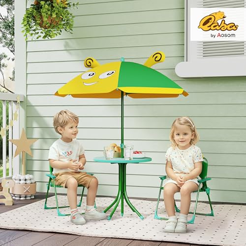 Kids Picnic Table and Chair Set with Foldable Chairs and Umbrella F59289