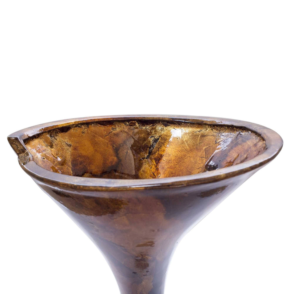 Copper Brown Amber Ceramic Trumpet Vase Y127