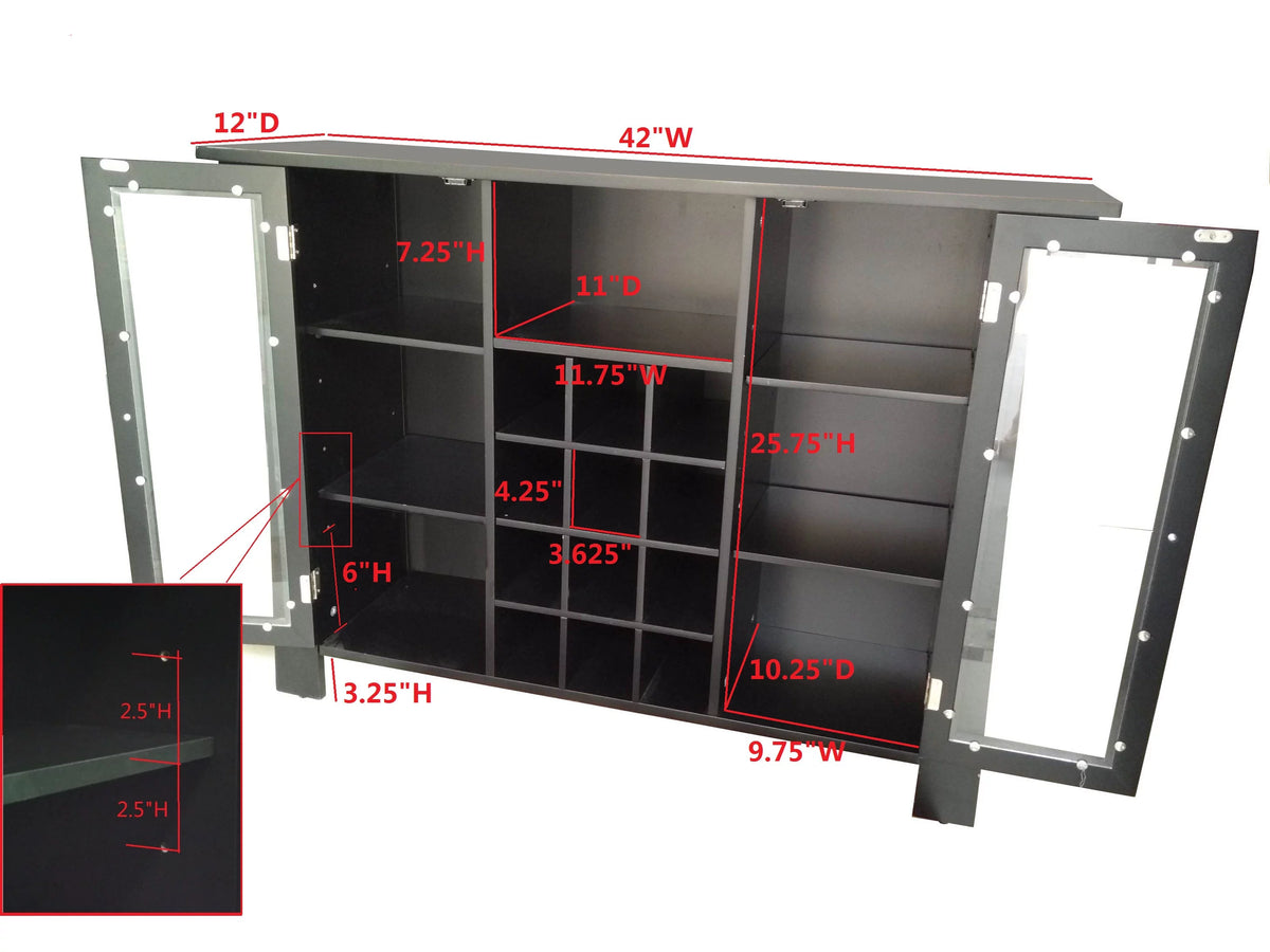 Black Wood & Glass Sideboard Buffet Bar Cabinet with Wine Rack H1129