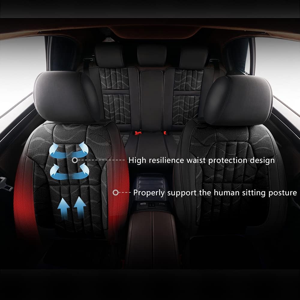 Faux Leather Car Seat Covers Full Set Black P655