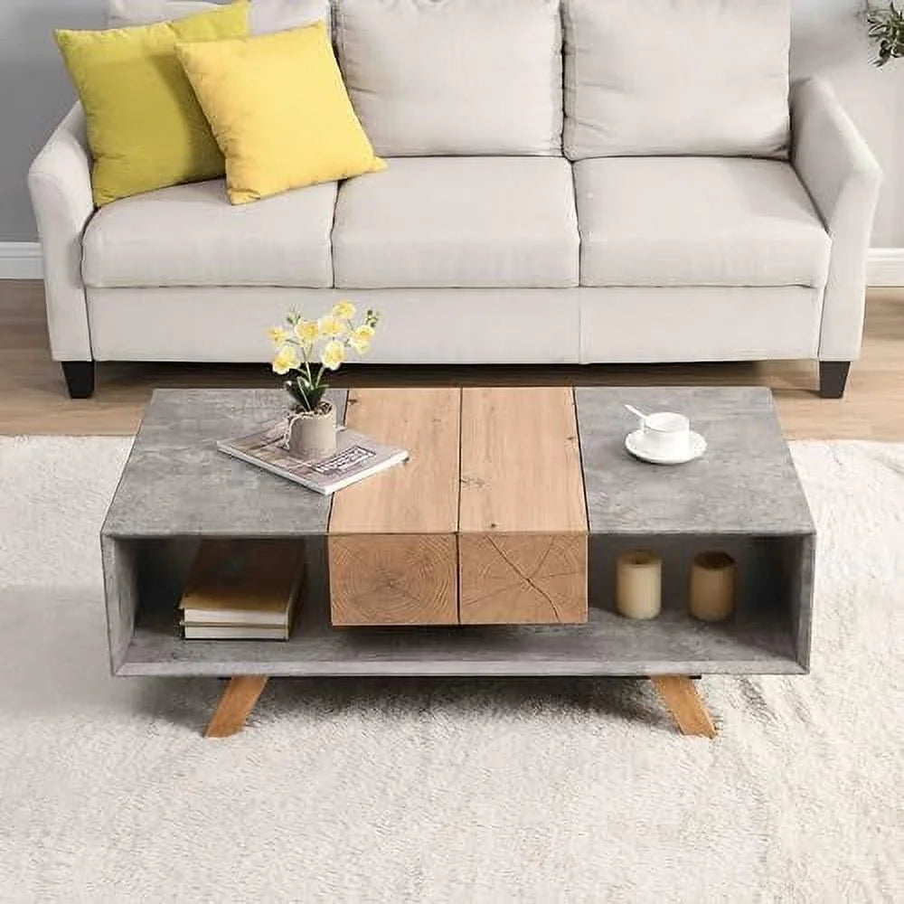 Chinese Style Faux Rattan Double-Layer Solid Wood Coffee Table Q1879