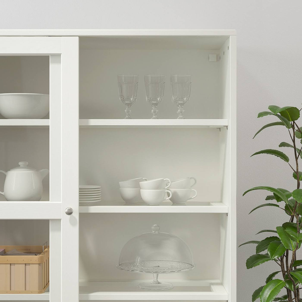 White Clear Glass Glass-Door Cabinet with Base G323