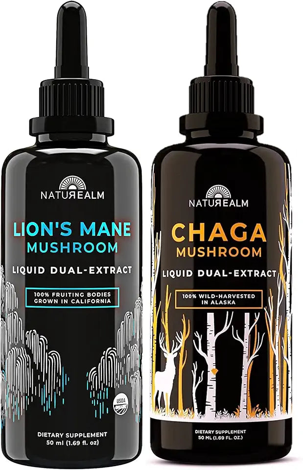 Lion's Mane & Chaga Mushroom Extract Organic Liquid Drops 50 mL 2 Pack O824929