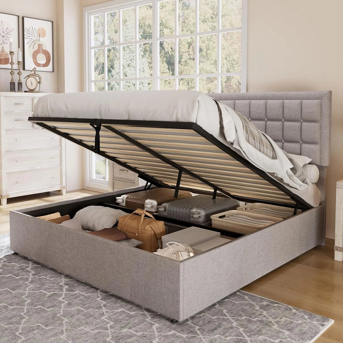 King Size Lift Up Storage Upholstered Platform Bed Frame K59391