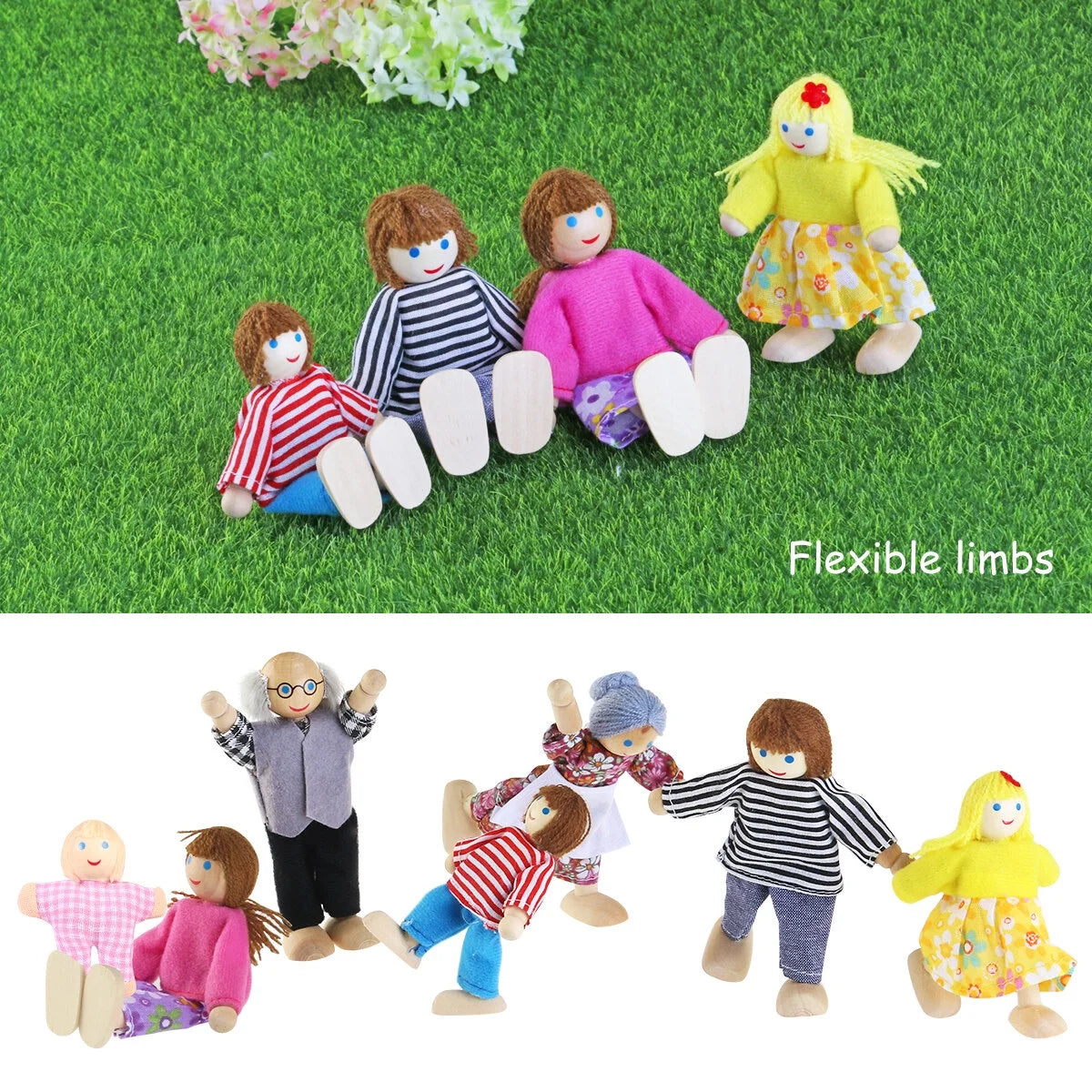 7 Pieces Wooden Dollhouse Family Set Mini People Figures H94491
