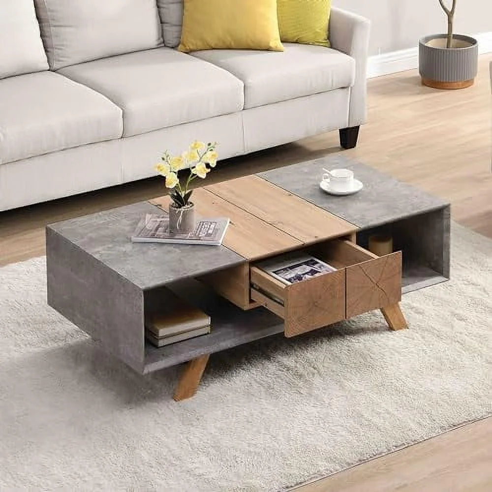 Chinese Style Faux Rattan Double-Layer Solid Wood Coffee Table Q1879