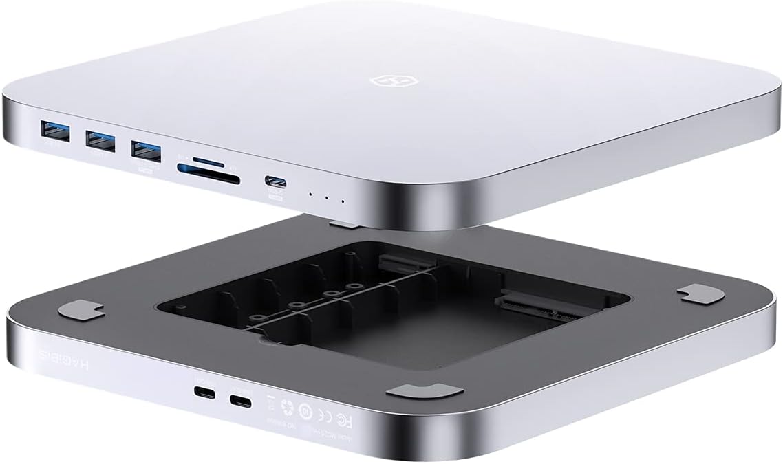 USB-C Hub with Hard Drive Enclosure, SATA, USB 3.0, SD/TF Card Reader, USB 2.0 Ports for Mac Mini (Silver) E37581