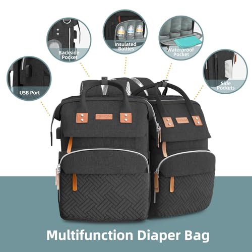 Black Large Diaper Bag Backpack with Changing Station S31021