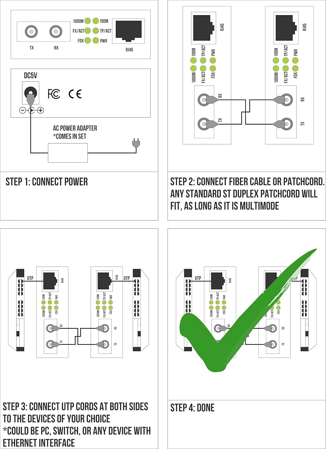 ST Gigabit Fiber Media Converter to UTP Cat5e RJ-45 V85602